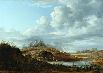 Eine Windmühle über einem Fluss